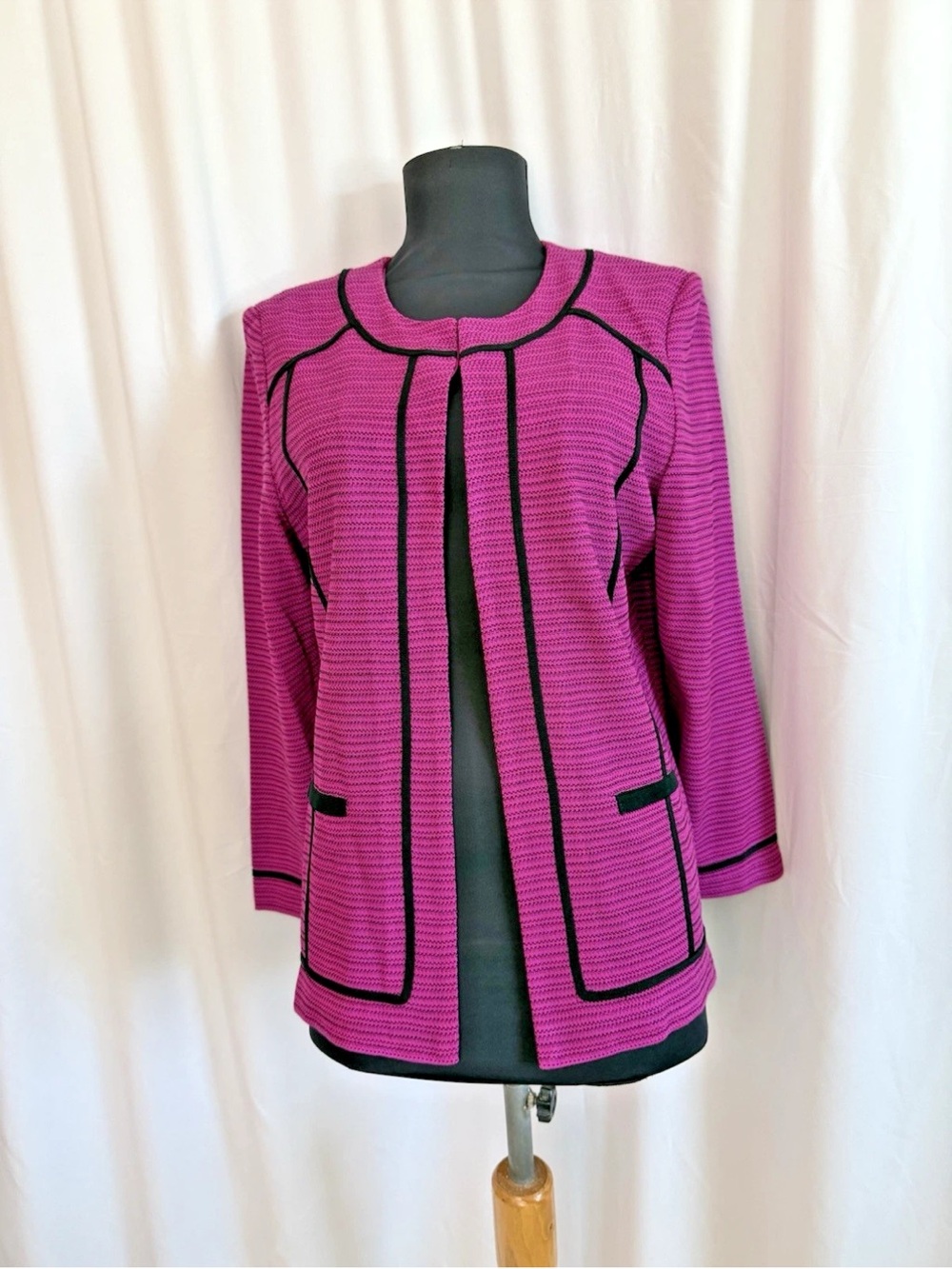Ming Wang Magenta Pink Knit Jacket Cardigan - Size Medium